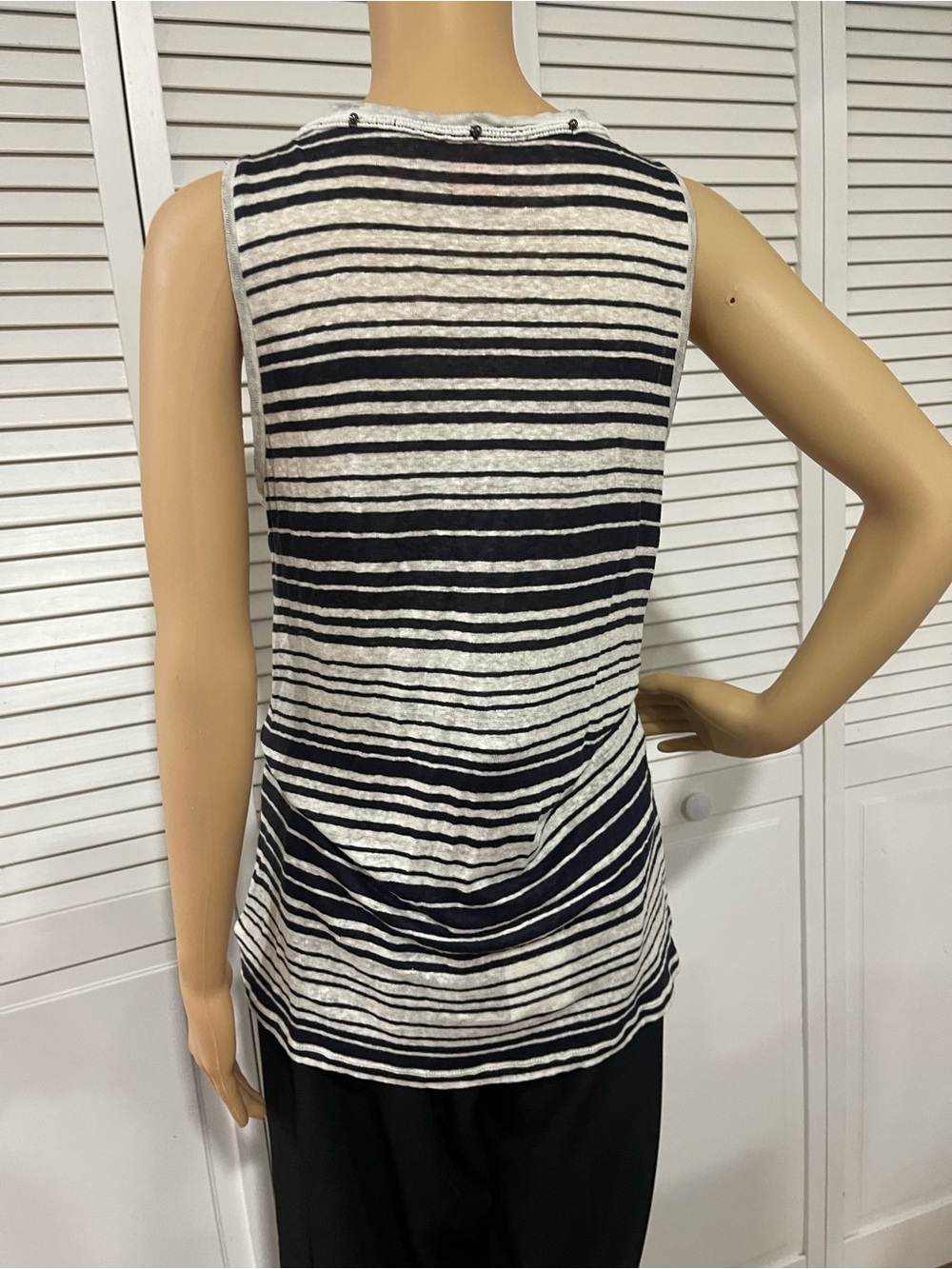 Tory Burch Navy & White Striped Beaded V-Neck Tank - Picture 6 of 7